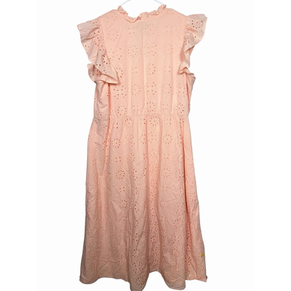 Eloquii Eyelet Midi Dress 18 Peach Cotton Ruffle Sleeve Lined Cottagecore - Picture 2 of 8